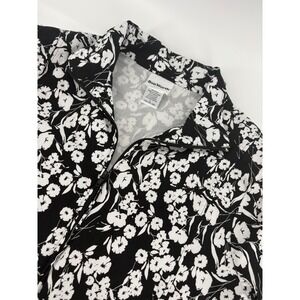 Bon Worth Floral Print Full Zip Up Shirt Top Women's Size L Black White